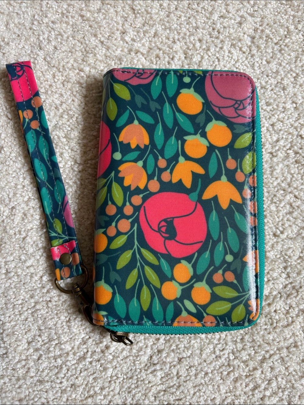 Wander Wallets~ Posy Wristlet Floral Green Pink Orange